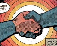 Batman and Superman shake hands